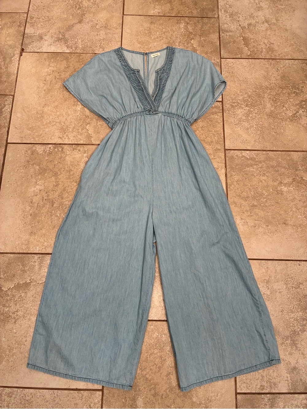 Cost Plus World Market Light Blue V-Neck Wide Leg Jumpsuit with Elastic Waist